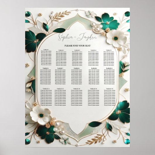 Poster Plan de table de mariage floral verdure (Devant)