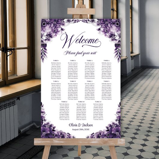 Poster Plan de table de mariage floral violet 11