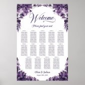 Poster Plan de table de mariage floral violet 14 tables (Devant)