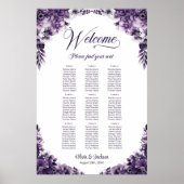 Poster Plan de table de mariage floral violet 9 tables (Devant)
