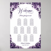 Poster Plan de table de mariage floral violet pour 10 tab (Devant)