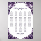 Poster Plan de table de mariage floral violet pour 18 tab (Devant)