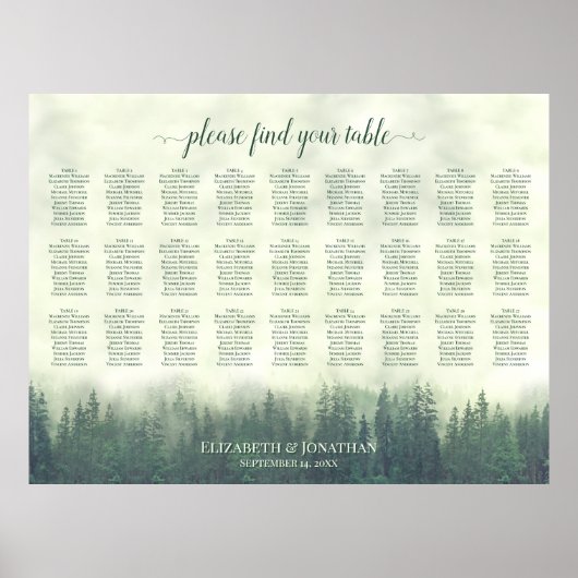 Poster Plan de table de mariage Foggy Green Pines 27 (Devant)