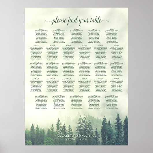 Poster Plan de table de mariage Foggy Green Pines 28 (Devant)