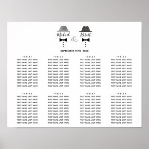 Poster Plan de table de mariage gay élégant en noir et bl