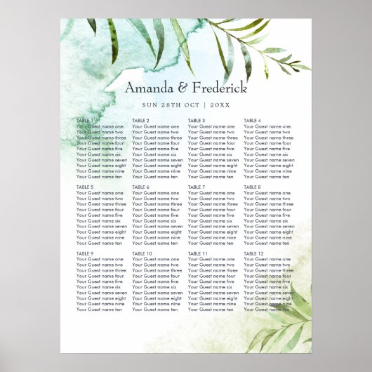 Poster Plan de table de mariage géométrique à l'aquarelle (Devant)