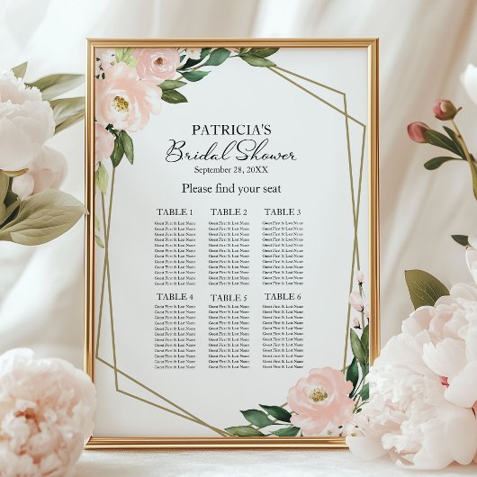 Poster Plan de table de mariage géométrique rose blush