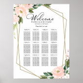 Poster Plan de table de mariage géométrique rose pour 12 (Devant)