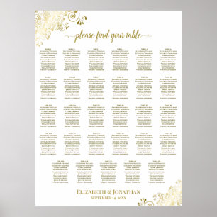 Poster Plan de table de mariage Gold Frills 29 Table Blan