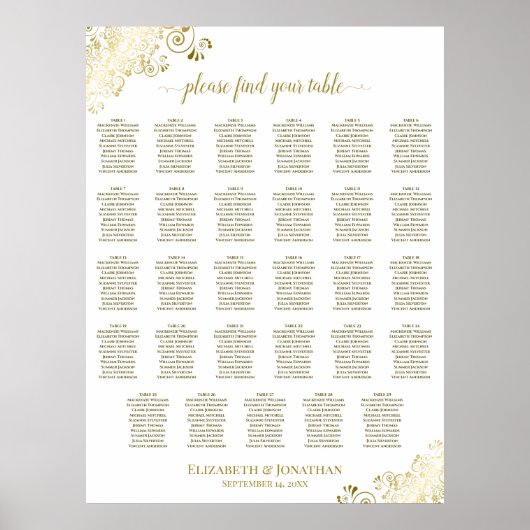 Poster Plan de table de mariage Gold Frills 29 Table Blan (Devant)