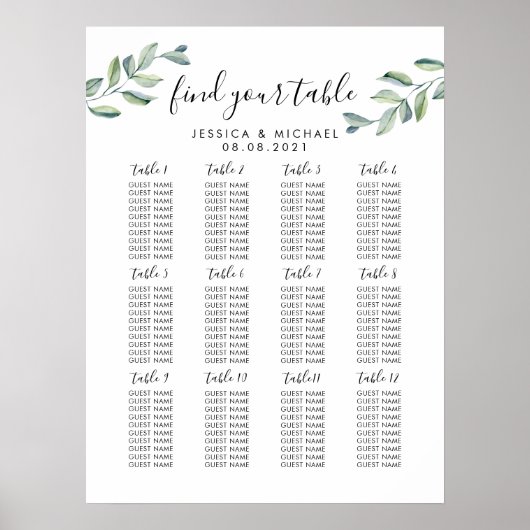 Poster Plan de table de mariage grand format 12 (Devant)
