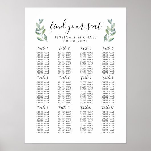 Poster Plan de table de mariage grand format 12 (Devant)