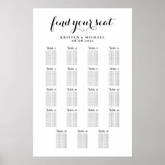 Poster Plan de table de mariage grand format 19 (Devant)