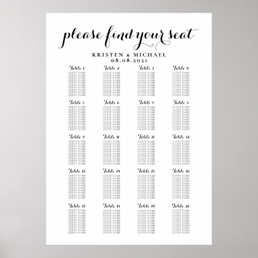 Poster Plan de table de mariage grand format 20 tables (Devant)