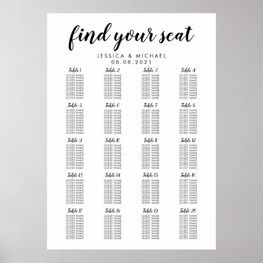 Poster Plan de table de mariage grand format 20 tables (Devant)