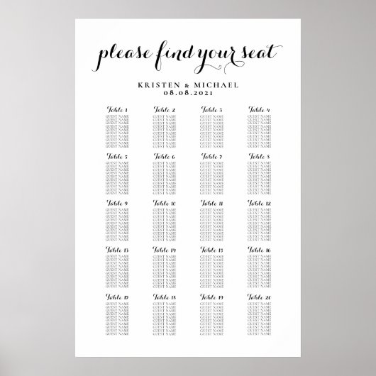 Poster Plan de table de mariage grand format 20 tables (Devant)