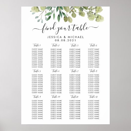 Poster Plan de table de mariage grand modèle à 12 tables (Devant)