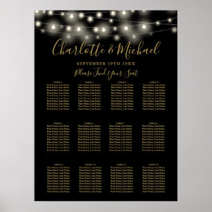 Poster Plan de table de mariage Guirlande lumineuse noire