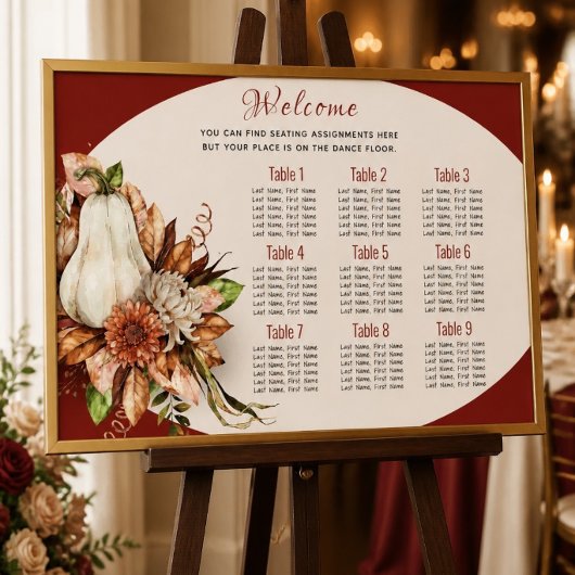 Poster Plan de table de mariage Harvest Chic White Pumpki