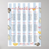 Poster Plan de table de mariage Huître à rayure bleue côt (Devant)