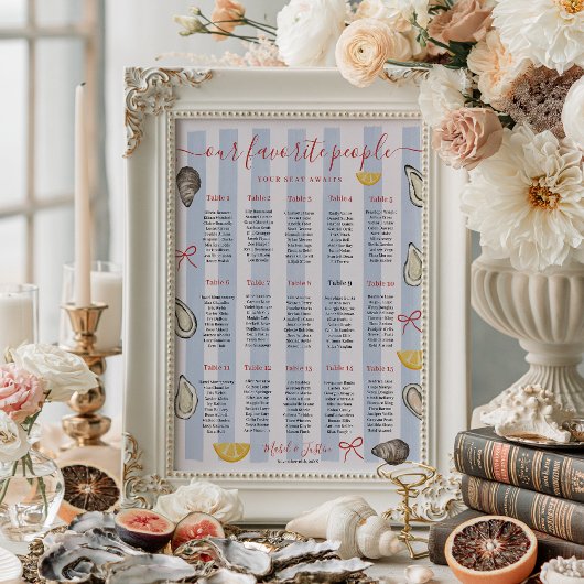 Poster Plan de table de mariage Huître à rayure bleue côt