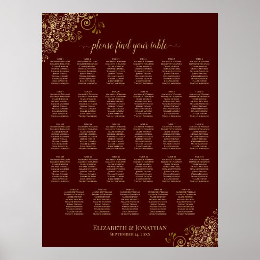 Poster Plan de table de mariage Lacy Gold 29 Auburn (Devant)