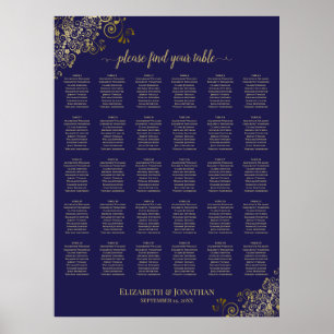 Poster Plan de table de mariage Lacy Gold 30 Bleu marine