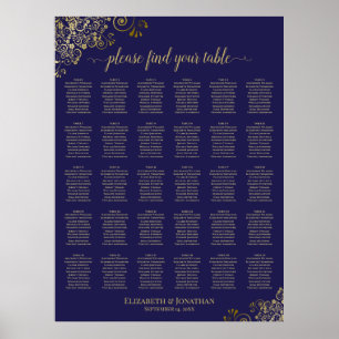 Poster Plan de table de mariage Lacy Gold 30 Bleu marine