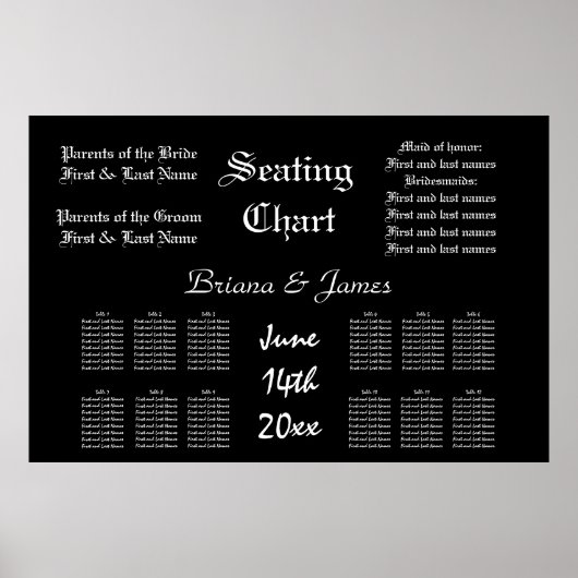 Poster Plan de table de mariage mariée marié invités de m (Devant)