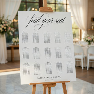 Poster Plan de table de mariage minimaliste Écriture élég