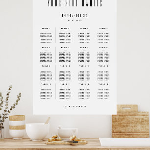 Poster Plan de table de mariage minimaliste noir et blanc