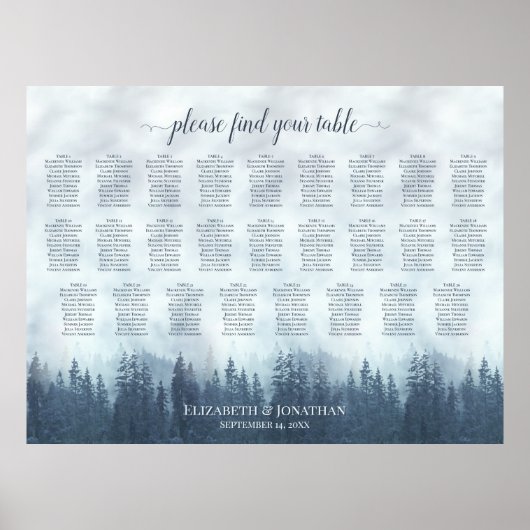 Poster Plan de table de mariage Misty Blue Pines 26 table (Devant)