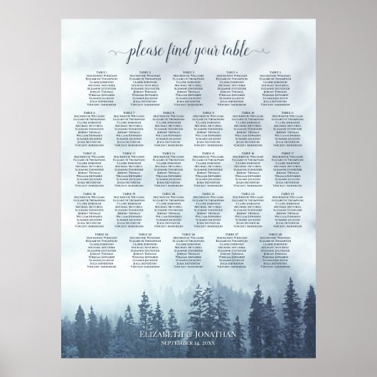 Poster Plan de table de mariage Misty Blue Pines 28 table (Devant)