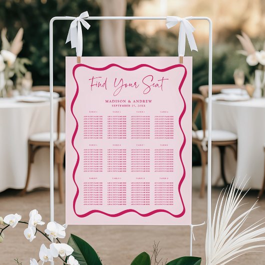 Poster Plan de table de mariage moderne à cadre ondulé ro