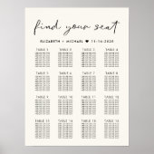 Poster Plan de table de mariage moderne crème pour 16 tab (Devant)