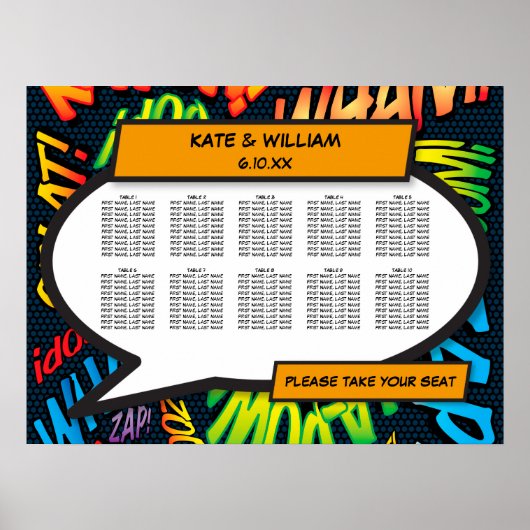 Poster Plan de table de mariage moderne et amusant de ban (Devant)