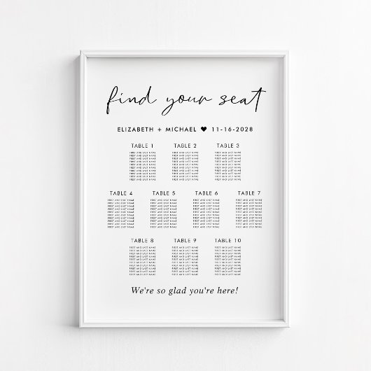 Poster Plan de table de mariage moderne pour 10 tables