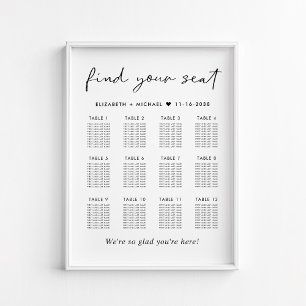 Poster Plan de table de mariage moderne pour 12 tables