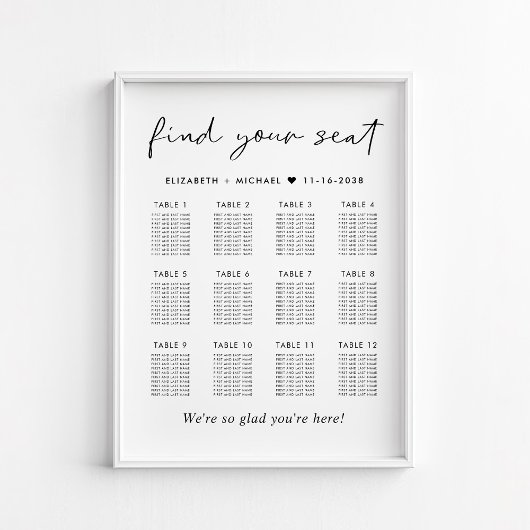 Poster Plan de table de mariage moderne pour 12 tables