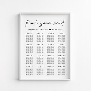 Poster Plan de table de mariage moderne pour 16 tables
