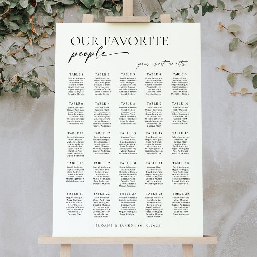 Poster Plan de table de mariage moderne pour 25 tables