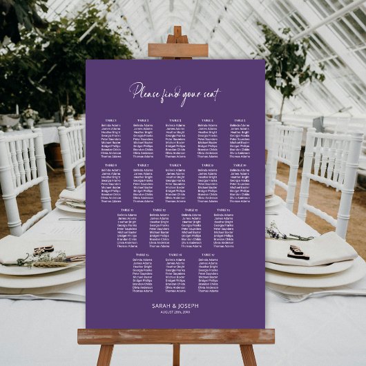 Poster Plan de table de mariage moderne violet 17