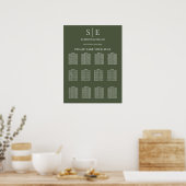 Poster Plan de table de mariage Monogramme Vert Olive (Cuisine)