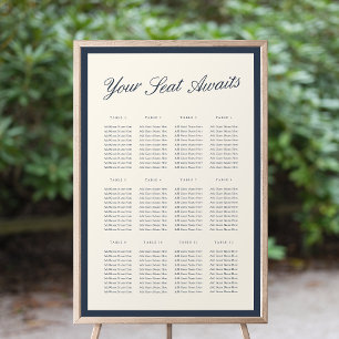 Poster Plan de table de mariage Navy & Ecru Classic Scrip