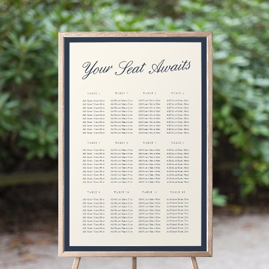 Poster Plan de table de mariage Navy & Ecru Classic Scrip