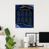Poster Plan de table de mariage Navy Gold Agate 8 tables (Bureau à domicile)