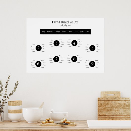 Poster Plan de table de Mariage noir et blanc (Cuisine)