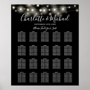 Poster Plan de table de mariage noir et blanc avec guirla