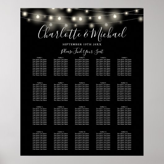 Poster Plan de table de mariage noir et blanc avec guirla (Devant)