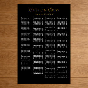 Poster Plan de table de mariage noir simple pour 160 pers